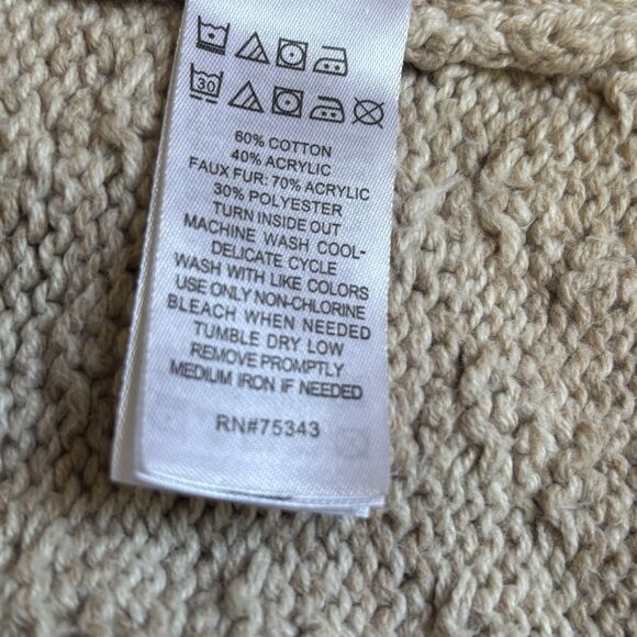 Womens Cable Knit Sweater Faux Fur Collar M Y2K Bohemian Hippie Comfy Indie City - Picture 11 of 11